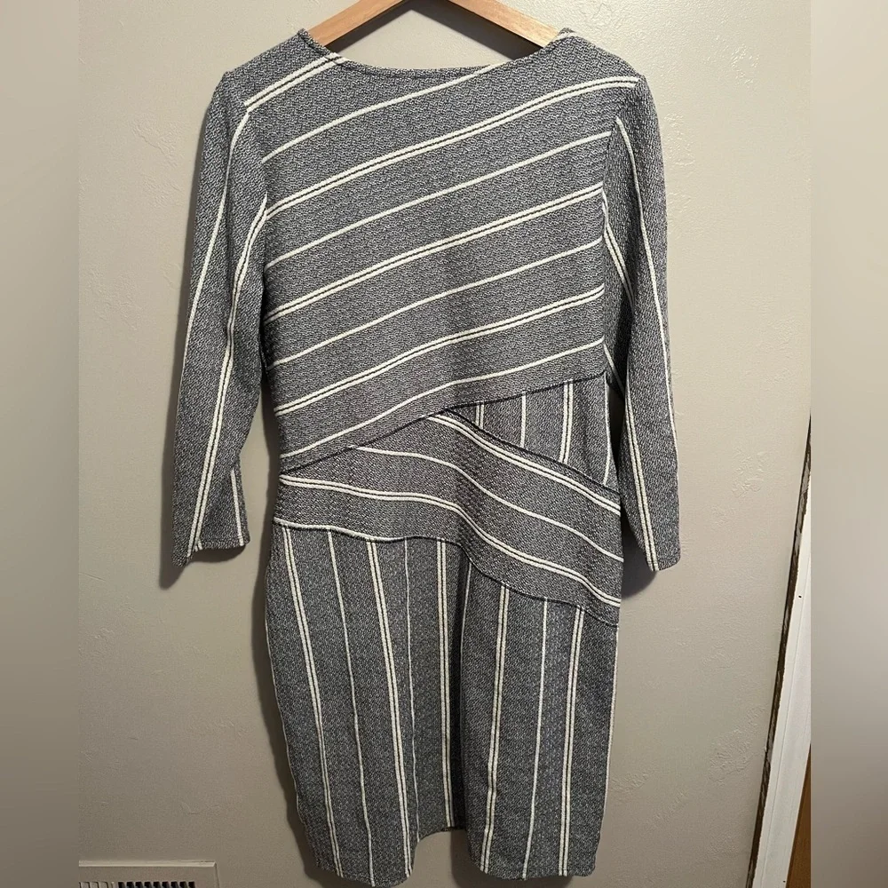 Anthropologie Maeve Striped V-neck Surplice 3/4 Sleeve Cotton Blend Dress - Picture 11 of 13